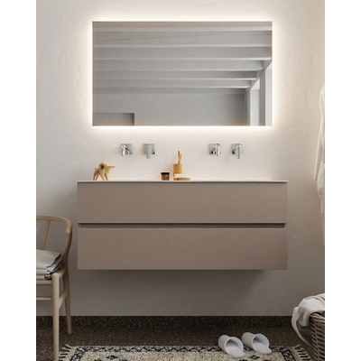 Mondiaz VICA ensemble de meuble de salle de bain - 120cm - meuble sous-vasque fumée - 2 tiroirs - lavabo lune double - sans trou de robinet version XL 60cm de haut