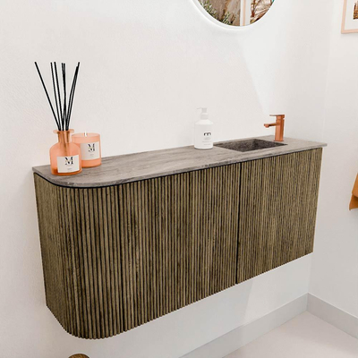 Mondiaz JOYA-DLUX 91.6cm toiletmeubel - ronding links kleur Dusk - Wastafel FAYE positie Rechts 1 kraangat kleur Oza.