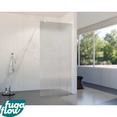 FugaFlow Eccelente Vetro inloopdouche badkamer - 100x200cm - ribbelglas - wandarm - mat wit -