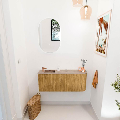 Mondiaz JOYA-DLUX 101.6cm toiletmeubel - ronding rechts kleur Oak - Wastafel FAYE positie Links 1 kraangat kleur Arena.