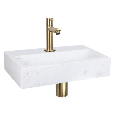 Differnz Flat pack lave-mains – 38 x 24 x 8 cm – marbre blanc – robinet droit doré mat