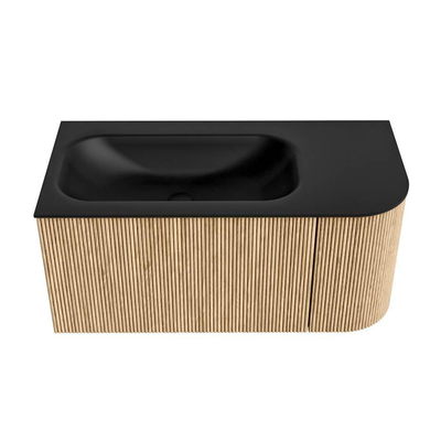 MONDIAZ KURVE 95cm Meuble salle de bain avec module 25 D - couleur Oak - 1 tiroir - 1 porte - vasque BIG SMALL gauche - 1 trou de robinet - Urban