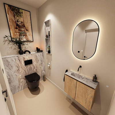 MONDIAZ TURE-DLUX 60cm toiletmeubel Washed Oak. EDEN wastafel Glace positie links. Zonder kraangat.