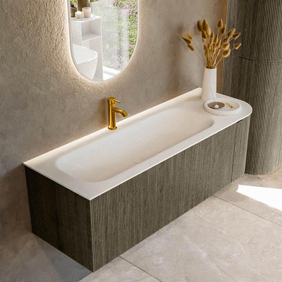 Mondiaz KURVE Badkamermeubelset - 135x46x40cm - 1 lade - 1 deur - wastafel solid surface - links - 1 kraangat - Shadow
