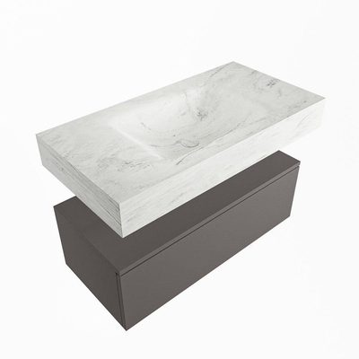 Mondiaz ALAN-DLUX Ensemble de meuble - 90cm - meuble Dark grey mat - 1 tiroir - Lavabo Cloud Opalo suspendu - vasque Centre - 0 trous de robinet