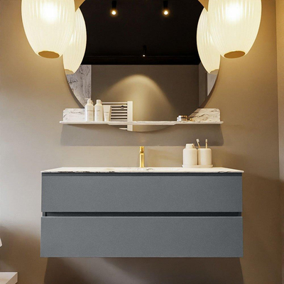 Mondiaz VICA-DLUX Ensemble de meuble de salle de bain - 120cm - meuble sous-vasque plata - 2 tiroirs - lavabo encastrée cloud milieu - 1 trou de robinet - version haute de 60cm - glace