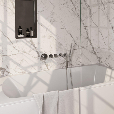 BRAUER Stripe Mitigeur thermostatique de baignoire - SET 01 - encastré - bec - douchette à main sur barre - flexible de douche - coude mural - chrome