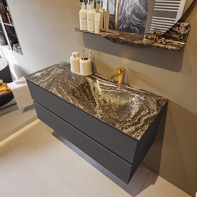 Mondiaz VICA-DLUX Ensemble de meuble de salle de bain - 110cm - meuble sous-vasque gris foncé - 2 tiroirs - lavabo encastré cloud droite - 1 trou de robinet - version haute de 60cm - lave