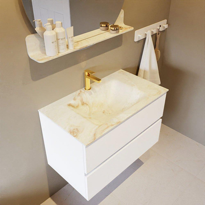 MONDIAZ VICA-DLUX Ensemble meuble de salle de bains - 80cm - meuble bas talc - 2 tiroirs - lavabo encastré cloud centré - 1 trou de robinet - version haute 60cm - frape