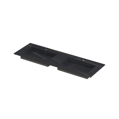 INK Post wastafel - 140x45x1cm - 2 wasbakken - 2 kraangaten - keramiek Lauren black mat