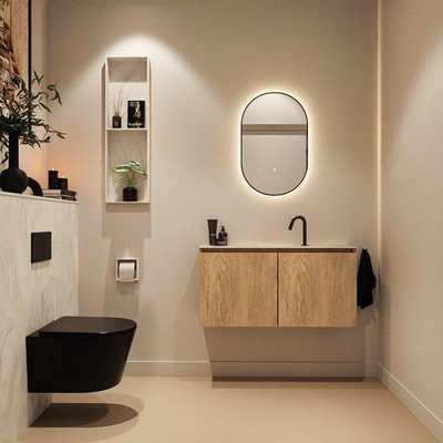 MONDIAZ TURE-DLUX 100cm toiletmeubel Washed Oak. EDEN wastafel Ostra positie midden. Met 1 kraangat.