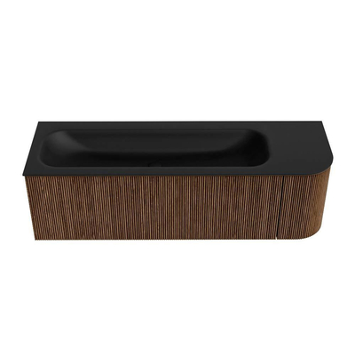 MONDIAZ KURVE 145cm Meuble salle de bain avec module 25 D - couleur Walnut - 1 tiroir - 1 porte - vasque BIG LARGE gauche - 2 trous de robinet - Urban