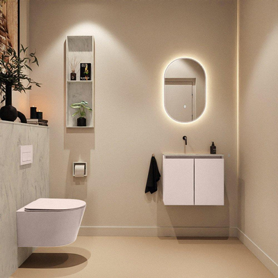MONDIAZ TURE-DLUX Meuble toilette - 60cm - Rosee - EDEN - vasque Opalo - position gauche - sans trou de robinet
