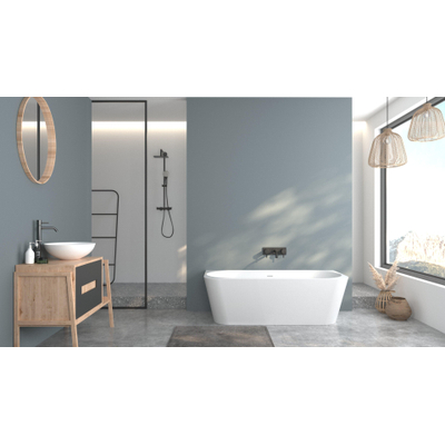 ZEZA Grand half vrijstaand bad - 180x80x58cm - met afvoer - acryl - rond - glans wit