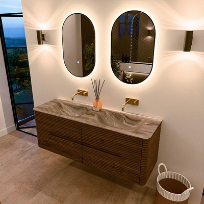 Mondiaz CIRO-DLUX Ensemble de meubles de salle de bains - 140x45x50cm - Plan vasque Solid Surface Sombra - 2 vasques double - sans trous de robinet - 4 tiroirs - Dusk