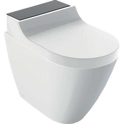 Geberit AquaClean Tuma Comfort WC lavant – au sol – siège chauffant & séchage à air chaud – blanc, cache design verre noir