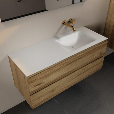 Mondiaz Aivy ensemble de meuble de salle de bains - 120x45x50cm - 0 trous de robinet - 1 lavabo talc Solid surface - Droite - 2 tiroirs - Avec miroir - Mélamine Chai