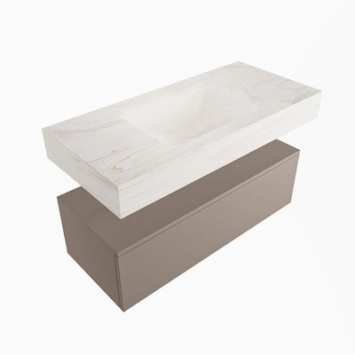 Mondiaz ALAN-DLUX Ensemble de meuble - 100cm - meuble Smoke mat - 1 tiroir - Lavabo Cloud Ostra suspendu - vasque Centre - 1 trou de robinet