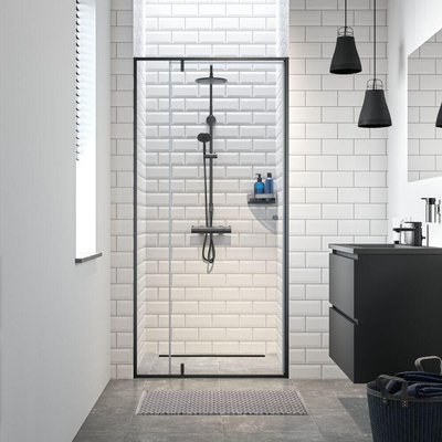 Sealskin Contour porte pivotante pour niche 100 cm, 200 cm de hauteur, noir, verre de sécurité clair 6 mm