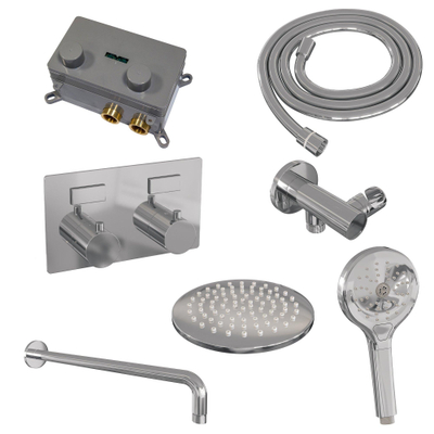 BRAUER Chrome Edition ensemble de douche pluie encastré – douche de tête Ø 20 cm – bras mural courbé 39.9 cm – douchette ronde – avec inverseur