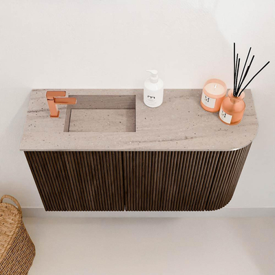 Mondiaz JOYA-DLUX 71.6cm toiletmeubel - ronding rechts kleur Walnut - Wastafel FAYE positie Links 1 kraangat kleur Saba.