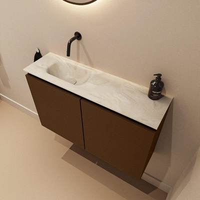 MONDIAZ TURE-DLUX Meuble toilette - 80cm - Rust - EDEN - vasque Ostra - position gauche - sans trou de robinet