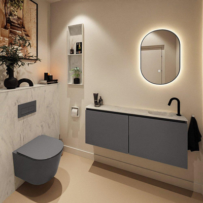 MONDIAZ TURE-DLUX 120cm toiletmeubel Dark Grey. EDEN wastafel Opalo positie rechts. Met 1 kraangat.