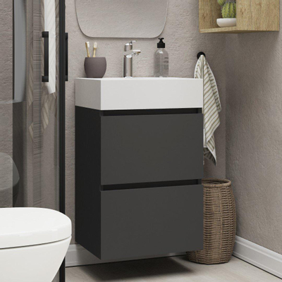 Xellanz mini ensemble de meubles de salle de bain 45x72x35cm 2 tiroirs lavabo céramique blanc 1 trou de robinetterie noir mat