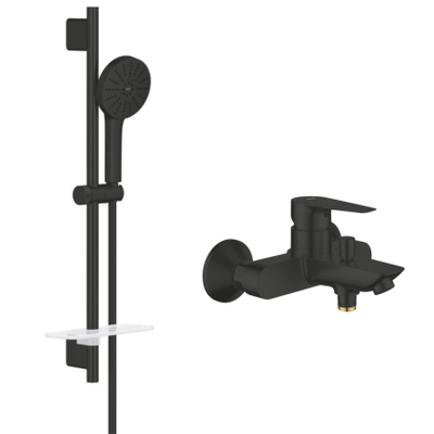 Grohe Start Edge Badmengkraan - Vitalio Joy badset - ronde handdouche - 3 straalsoorten - met houder - matte black (mat zwart)