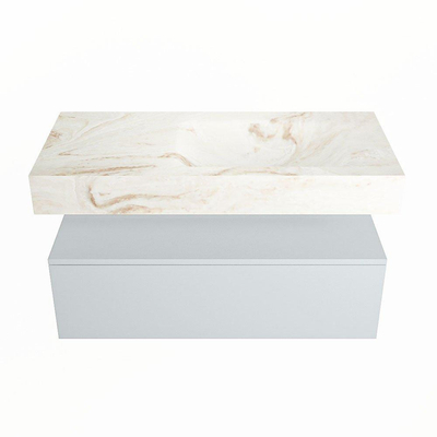 MONDIAZ ALAN - DLUX Ensemble de meuble de salle de bains - 100cm - meuble bas - Clay - 1 tiroir - lavabo suspendu - vasque à droite - 1 trou de robinetterie - Frappe