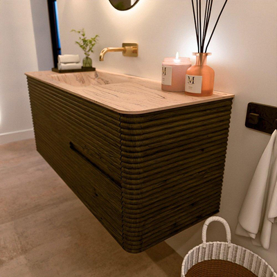 Mondiaz CIRO-DLUX Ensemble de meubles de salle de bains - 120x45x50cm - vasque en solid surface Arena - 1 lavabo à gauche - sans trous de robinet - 2 tiroirs - Shadow