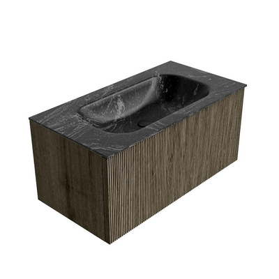 Mondiaz KURVE-DLUX Badkamermeubelset - 90x46x40cm - 1 lade - wastafel solid surface - midden - zonder kraangat - Shadow