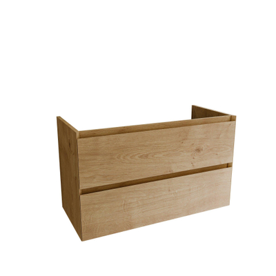 Saniclass Holz Pure Meuble de salle de bain - 100x45x60cm - lavabo en céramique blanc - 1 vasque - sans trous de robinet - 2 tiroirs - Chêne Natural