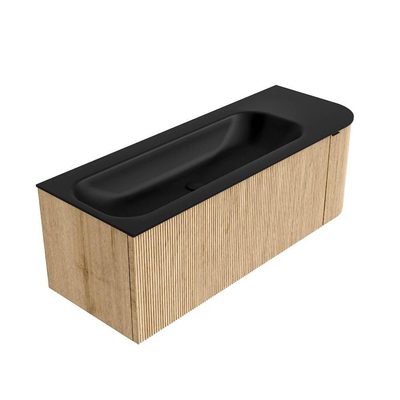MONDIAZ KURVE 125cm Meuble salle de bain avec module 25 D - couleur Oak - 1 tiroir - 1 porte - vasque BIG MEDIUM gauche - 1 trou de robinet - Urban