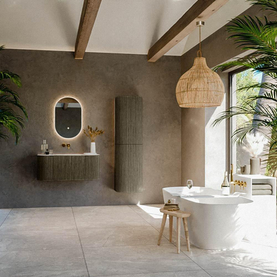 Mondiaz KURVE-DLUX Ensemble de meubles de salle de bains - 100x46x40cm - 1 tiroir - 2 portes - lavabo solid surface - central - sans trou de robinet - Shadow