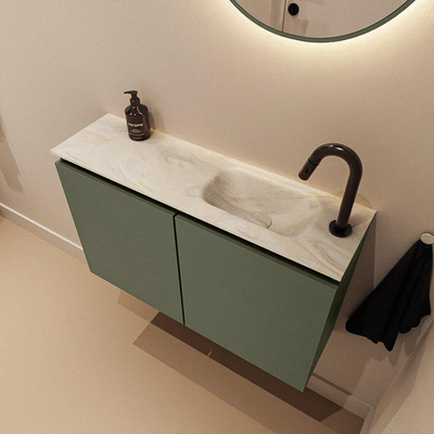 MONDIAZ TURE-DLUX Meuble de toilette 80cm Army. EDEN lavabo Ostra position droite. Avec 1 trou de robinet.