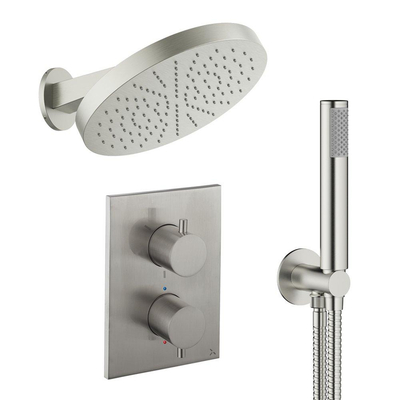 Crosswater MPRO inbouw regendoucheset – Ø30 cm hoofddouche – 20.2 cm gebogen wandarm – vaste douchehouder – RVS geborsteld