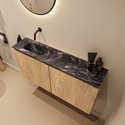 MONDIAZ TURE-DLUX 100cm toiletmeubel Washed Oak. EDEN wastafel Lava positie links. Zonder kraangat.