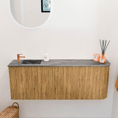 Mondiaz JOYA-DLUX Meuble de salle de bains - 111.6cm - arrondi droit couleur Chêne - Vasque FAYE position Gauche 1 trou de robinet couleur Sombra