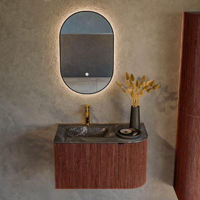 Mondiaz KURVE-DLUX Ensemble de meuble de salle de bains - 75x46x40cm - 1 tiroir - 1 porte - lavabo solid surface - gauche - 1 trou de robinet - Ruby
