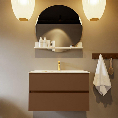 Mondiaz VICA-DLUX Ensemble meuble de salle de bains - 80cm - rustique - 2 tiroirs - Lavabo encastré CLOUD - central - 1 trou de robinet - couleur Frappe - version XL 60cm de haut