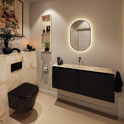 MONDIAZ TURE-DLUX Meuble WC 120 cm Urban. EDEN vasque Frappe position milieu. Sans trou de robinet.