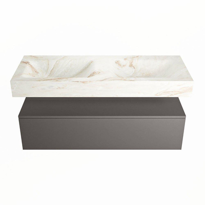 MONDIAZ ALAN - DLUX Badkamermeubelset - 120cm - onderkast - Dark grey - 1 lade - vrijhangende wastafel - 2 wasbakken - 2 kraangaten - Frappe