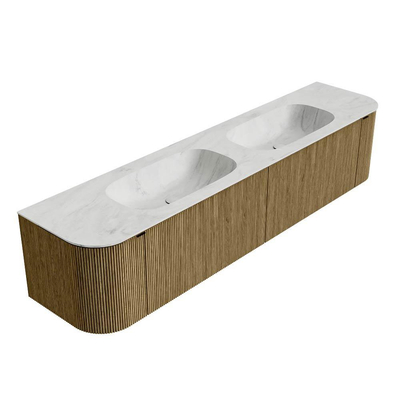 Mondiaz KURVE-DLUX Badkamermeubelset - 200x46x40cm - 2 lade - 2 deuren - wastafel solid surface - dubbel - 2 kraangaten - Dusk