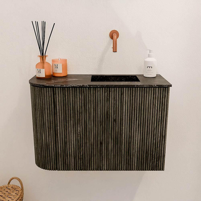 Mondiaz JOYA-DLUX 61.6cm toiletmeubel - ronding links kleur Shadow - Wastafel FAYE positie Rechts Zonder kraangat kleur Lava.