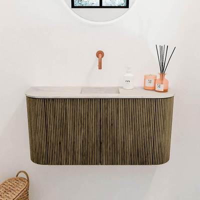 Mondiaz JOYA-DLUX 83.2cm toiletmeubel - ronding links en rechts kleur Dusk - Wastafel FAYE positie Midden Zonder kraangat kleur Ostra.