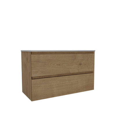 Saniclass Holz Atelier Meuble de salle de bain - 100x45x60cm - lavabo en céramique blanc - 1 vasque - sans trous de robinet - 2 tiroirs - Chêne Natural