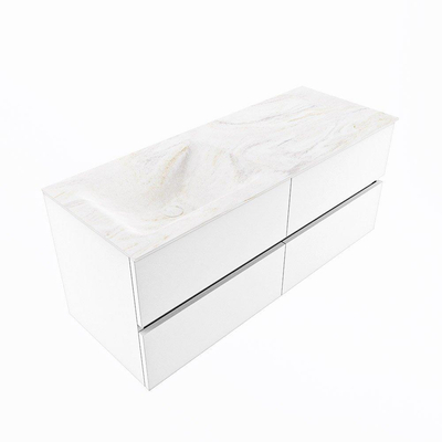 Mondiaz VICA-DLUX ensemble de meuble de salle de bain - 120cm - meuble sous lavabo talc - 4 tiroirs - lavabo encastré cloud gauche - sans trous de robinet - version haute de 60cm - ostra