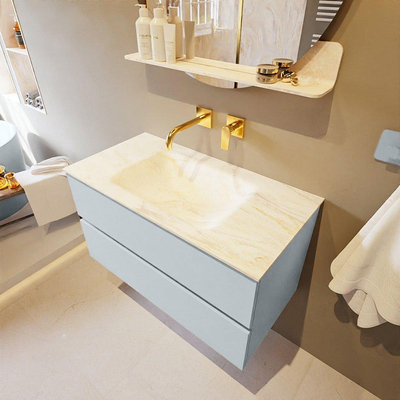 Mondiaz VICA-DLUX ensemble de meuble de salle de bain - 90cm - meuble sous-vasque argile - 2 tiroirs - lavabo encastré nuage milieu - sans trous de robinet - version haute 60cm - ostra