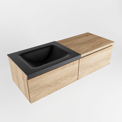 MONDIAZ BUKLA Meuble de salle de bains 120 cm avec module 60 couleur Washed Oak avec 2 tiroirs. Lavabo CLOUD gauche 0 trous de robinet couleur Urban.